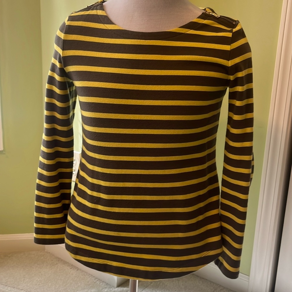 Talbots olive/yellow striped top